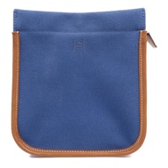 HERMES Swift皮革/棉質Embroidery Logo Camaiueu Pouch銀扣手拿包