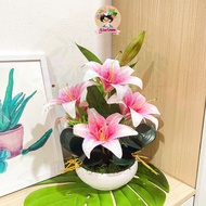 🔥Ready stock🔥6 Heads Lily Flower/Bunga Lily Siap Gubah/Artificial Flower Lily With Pot/Home Garden D