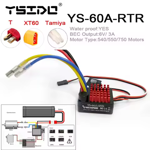 YSIDO YS-60A-RTR 60A Brushed ESC Electric Speed Controller 6V/3A BEC for 1/10 RC Car Traxxas TRX4 TR