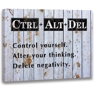Blue “CTRL+ALT+DEL”canvas Wall art decor Motivational Success Wall Art for Home Office Workplace Mot