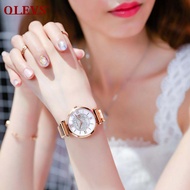 【OLEVS】Brand woman watch Original Waterproof magnet rose gold strap Roman calendar wrist watch Fashi