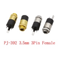 10Pcs PJ-392 3.5mm Audio Jack Socket 3 Pin Pole Stereo Soldering Type Nut Panel Mount 3.5 mm TRS Hea