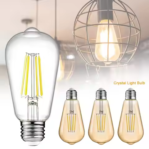 ST64 Crystal Light Bulb Hot 2W 4W 6W 8W 12W Warm Yellow ST64 LED Light Bulb E27 Candle LED Bulb Home