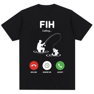 Funny Fih Fish Calling Meme Fashion Trend Fishing Pattern Printed Men's Cotton T-shirt