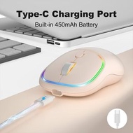 （米黃色）可充電無線靜音電腦滑鼠, USB Type-C充電接頭，筆記型電腦無線滑鼠,附 USB 和 Type-C 接收器,2.4G 行動光學辦公室滑鼠,適用於筆記型電腦、個人電腦、MacBook