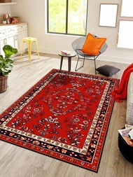 一塊復古風格地毯,紅色波西米亞風格傳統矩形形狀,易清洗和可水洗,適用於家居客廳,走廊,床邊,臥室,辦公室,廚房,農舍裝飾