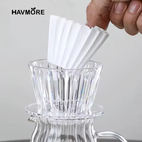 Wave Coffee Dripper 1-2Cups Crystal Eye Pour Over Coffee Dripper With Coffee Filter Papers 50 Sheets