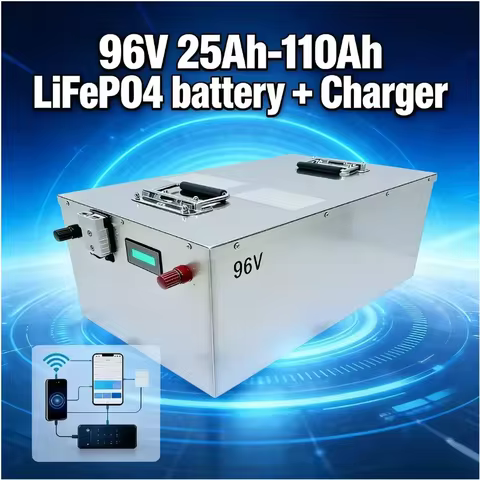High-Capacity 96V 25/40/50/60/70/80/100/110Ah LiFePO4 Lithium Battery, 32S BMS Protection, Fast Char
