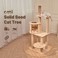 Osti Modern Real Wood Cat Tree Luxury Wooden Cat Tree Cat Tower Cat Condo Multi-functional Solid Wood Activity Center with Scratching Post for Indoor