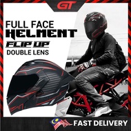 GTmotor Motorcycle Full Face Helmet Flip Up Double Lens Topi Keledar Motosikal Dual Lens Helmet Riding Moto