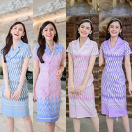 Kety Smile เดรสงานป้ายผ้าไหมญี่ปุ่น ทรงสูท อัดกาวทั้งชุด กระดุมหน้าใช้ได้จริง (S-3XL) SPC09