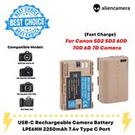 USB-C Rechargeable Camera Battery LP-E6/ LPE6NH 2250mAh 7.4v Type C Port
