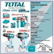 Total TOSLI250281 Li-ion 3 Pcs Combo Kit | Rotary Hammer (28mm) | Impact Wrench (1350Nm) | Impact Dr