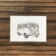 手繪老車明信片- vw T1 bus 福斯小巴