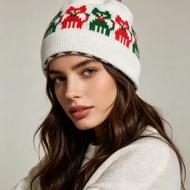 T844(F40) Silk Knitted Hat White Red-Green Cat Pattern Christmas Style Yes Product Information- Type