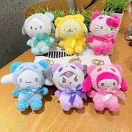 Cute and colorful 12cm cartoon stuffed kuromi and melody keychain, suitable as a meaningful gift.