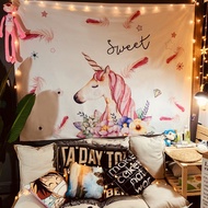 1pc Pink Unicorn Feather Text Tapestry Bedroom Living Room Tapestry Bedside Decoration Peach Skin Ta