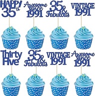 Gyufise 30Pcs Happy 35th Birthday Cupcake Toppers Glitter Thirty Five Vintage 1991 Cupcake Picks Che