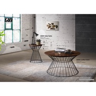 WONDERFUL Solid Wood Table Top Coffee Table with Metal Leg Bulat Meja Kopi Besi Round Table with Rubber Wood Top Walnut