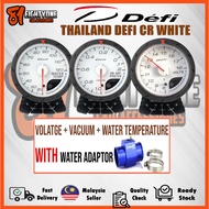 (81) Defi Meter CR White 3 Beradik  Water Temperature + Vacuum + Voltage  FREE Adaptor With Sensor S