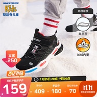 Skechers斯凯奇童鞋男童靴子冬季加绒儿童运动鞋4-12岁大童户外保暖棉靴防滑棉鞋403670L 黑色/BLK/加绒 36