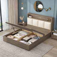 【SG⭐SALES】Leather and solid wood Storage Bed Frame Bed Frame with Mattress Package Solid Wooden Bed Frame Tatami Storage Bed