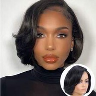4x4 Pre Cut Glueless Pre-Plucked Fashionable Hairstyles Wave Lace Closure Bob Wig Human Hair 8-10 In