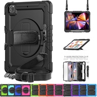 Heavy Duty Rugged Shockproof Dropproof Tablet Protection Case Cover for iPad Air4 Air5 10.9 2020 2022 Pro 11 2018 2020 Pro 12.9 2020 2021 Hybrid Triple Protection Silicone Bezel Built-in Kickstand With Pen Slot Shoulder Strap