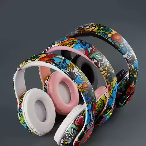 Graffiti Wireless Headphones LED Light Bluetooth Headsets Game Doodle Earphones Mic For Kids Boy Gir