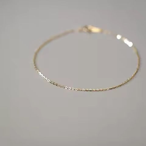 GOLDtutu Pure 14K Gold Bracelet for Female, Bare Chain, Simple Plain Chain, Fine and Light Gold, kj4