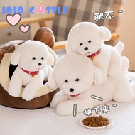 JOJO CASTLE Bell Bichon Frise White Dog Doll Lying&Sitting 23/28/35/48cm Like Real Cute Pet Animal P
