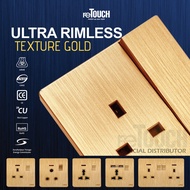 reTouch Gold Ultra Rimless Switch 13A 15A Big Rocker Universal USB Switched Socket 2 Gang  Double Ne