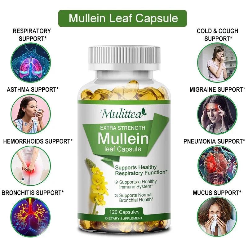 Mulittea Extra Strength Mullein Leaf(60แคปซูล)ใบมัลลีน บำรุงปอด ล้างสารพิษในปอด จากมลพิษ pm2.5