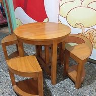 meja bulat cafe 4 kursi bekas dari kayu jati