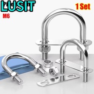 LUSIT 1Set M6 Round Tube Clamp, Screws 304 Stainless Steel Pipe U-clamp,  With Baffle Right Angle U-