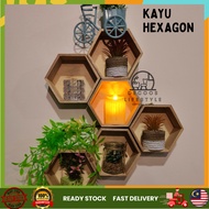 🔥READY STOCK🔥Satu Kayu Hexagon Hiasan Dinding Deco Shelf Wood Lilin Hiasan Mini Succulents Artificia