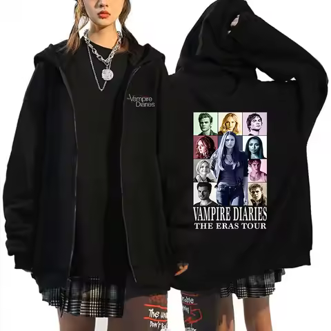 The Vampire Diaries The Eras Tour Zipper Hoodie Fashion Men Women Casual Loose Pullover Unisex Zip U