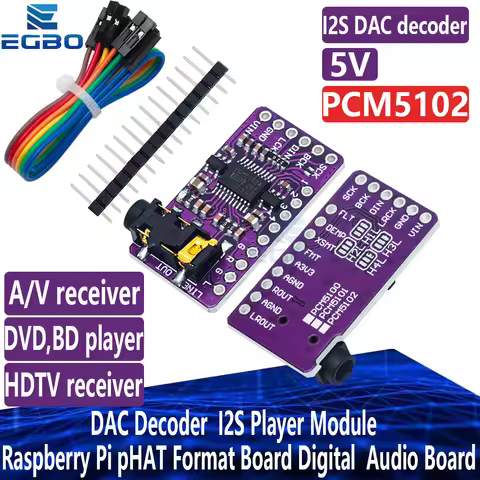 1~10PCS Interface I2S PCM5102A DAC Decoder GY-PCM5102 I2S Player Module For Raspberry Pi pHAT Format