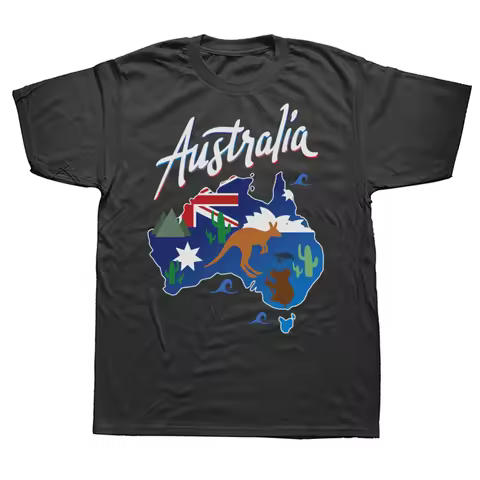 Funny Australia Map Kangaroo Koala Travel T-shirts Men Women's Fashion Casual Tshirt 100% Cotton Loo