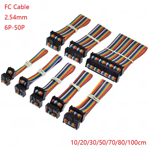 Fc Color Line 2.54 6/8/10/16/20/26/40/50 Pin Flat Ribbon Jtag Isp Download Data Cable Dc3 Idc Box He