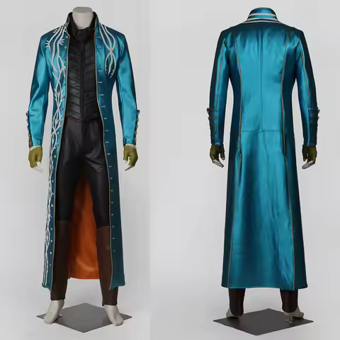 Hot Game DMC3 Cosplay Vergil Costume Mens Battle Suit Vergil Halloween Carnival Party Long Jacket Ve