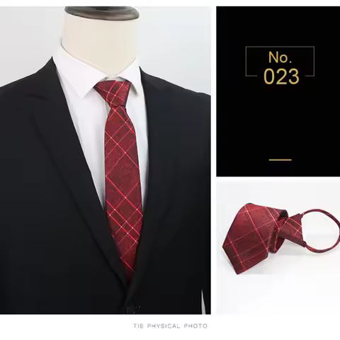 Zipper Ties Red Purple Men 7CM Skinny Neck Tie Solid Striped Neckties Men's Automatic Zipper Tie Blu