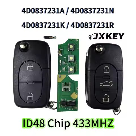 JXKEYS Car Remote Key/PCB/Shell 4D0837231A ID48 CHIP 433MHz For Audi A4 S4 A6 A8 TT 1997~2005 4D0837