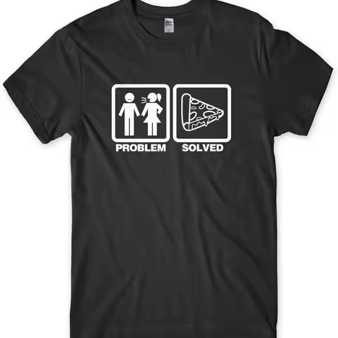 Problem Solved Eat Pizza Mens Funny Unisex T-Shirt