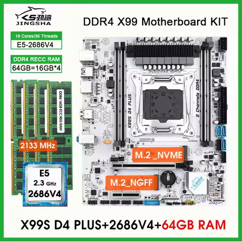 X99 D4 Motherboard Set Combo With kit xeon E5 2686 V4 CPU and 64GB 2133MHz (4*16GB) DDR4 Memory NVME