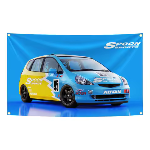 SPOON SPORTS JDM Car Flag Tapestry 3x5Ft Polyester Digital Printing Banner for Garage Wall Art Out D