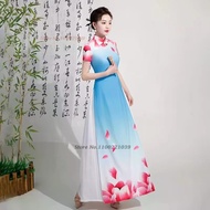 Vietnam Aodai Traditional Aodai Cheongsam Women Traditional Flower Print Evening Banquet Dress