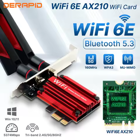 WiFi 6E Intel AX210 Tri-Band PCI-E Wireless Bluetooth 5.3 Network Card 2.4GHz/5GHz/6GHz 802.11AX AX2