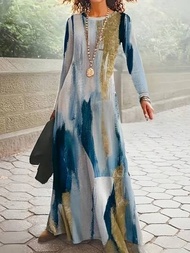 Vestido elegante de manga larga con estampado de moda para mujer