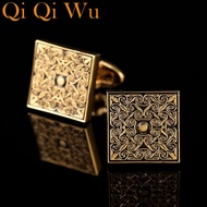Vintage Gold Square Men's Cufflinks Golden Laser Roman Pattern Cufflinks Men's French Buttons Cuffli